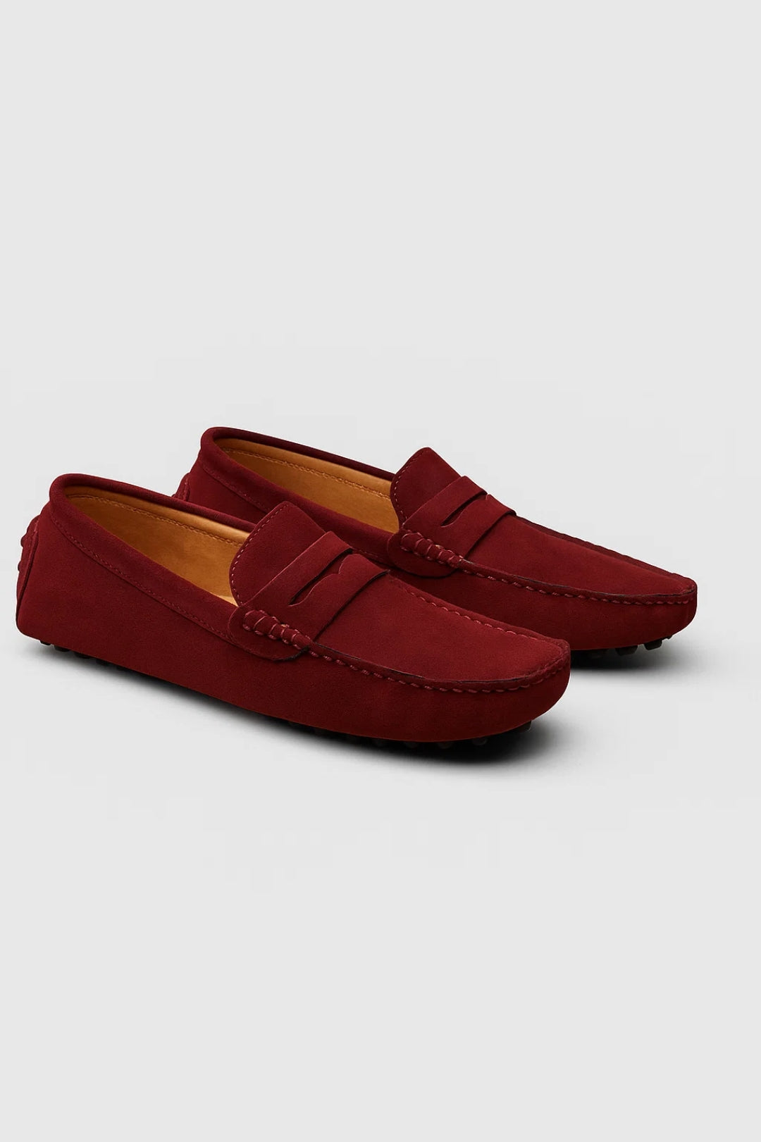 Heren Suèdelook Mocassin Loafers Met Pennystrip En Noppenzool in Bordeaux