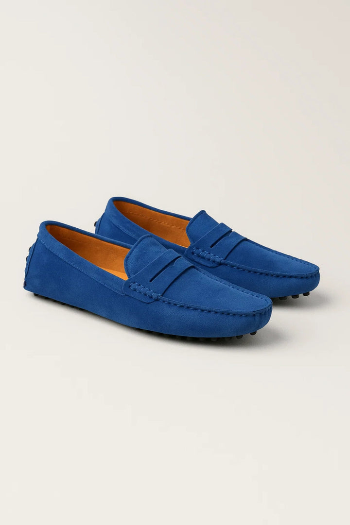 Heren Suèdelook Mocassin Loafers Met Pennystrip En Noppenzool in Kobaltblauw