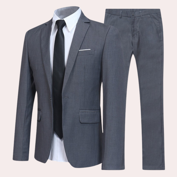 Heren Zakelijk Tweedelig Pak Met Klepzakken En Rechte Pantalon in Grijs