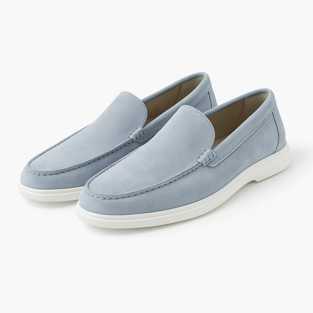 Heren Suèdelook Loafers Met Mocassinnaad En Witte Zool in Lichtblauw