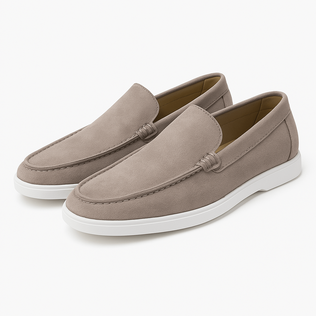 Heren Suèdelook Loafers Met Mocassinnaad En Witte Zool in Grijs