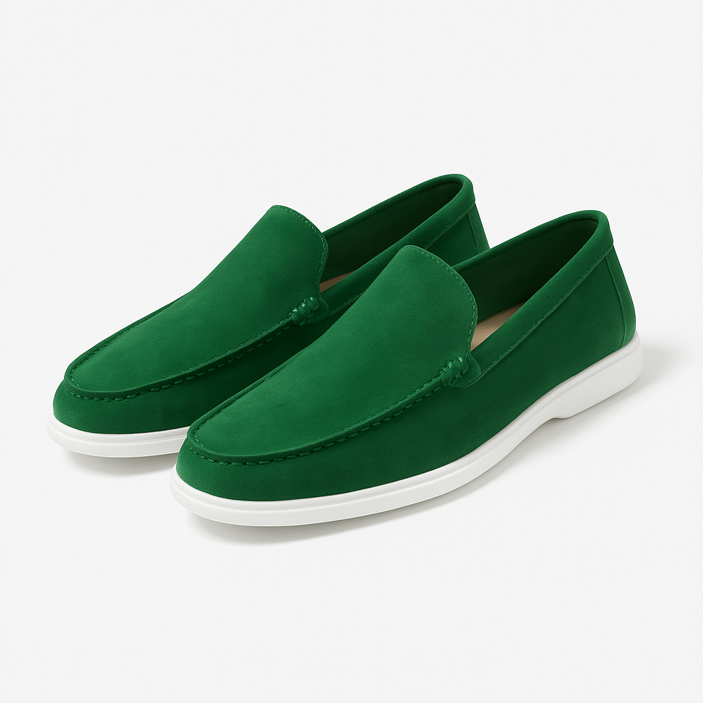 Heren Suèdelook Loafers Met Mocassinnaad En Witte Zool in Groen