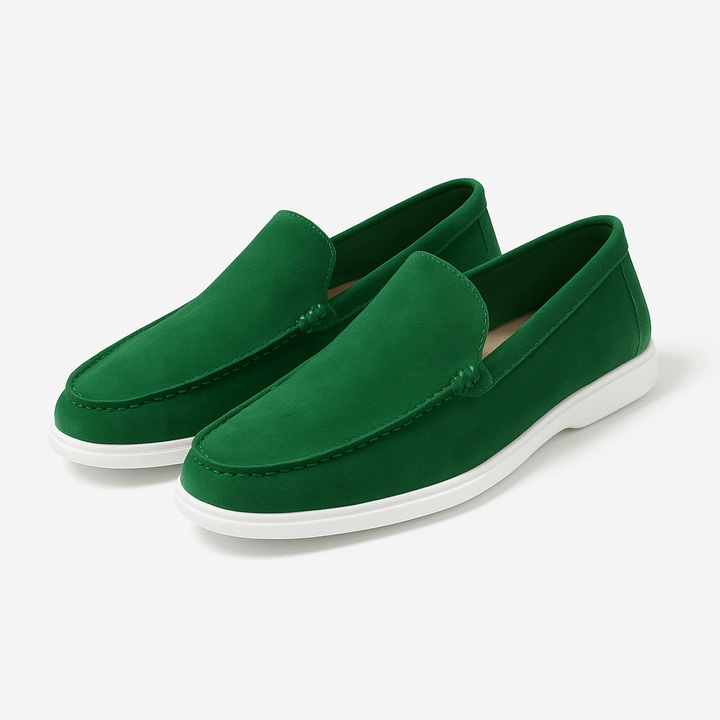 Heren Suèdelook Loafers Met Mocassinnaad En Witte Zool in Groen