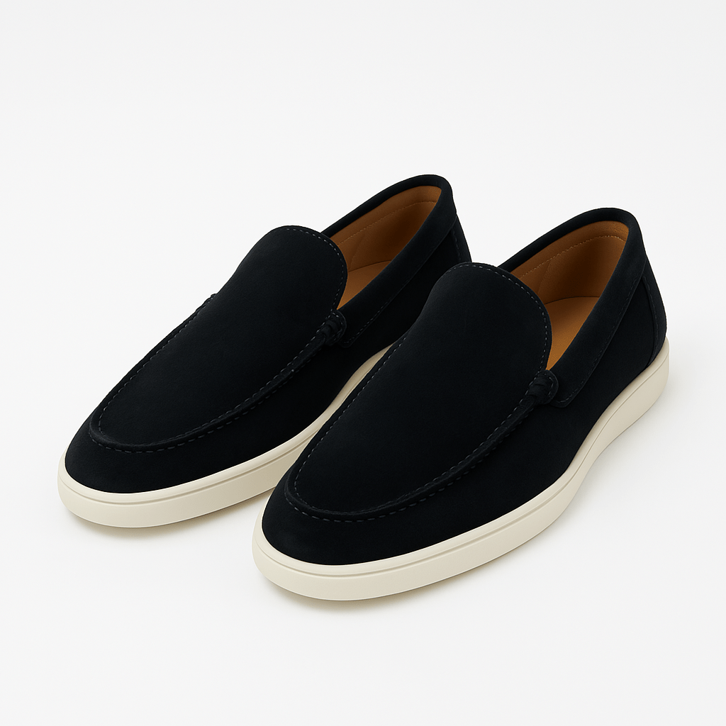 Heren Suèdelook Loafers Met Mocassinnaad En Witte Zool in Zwart