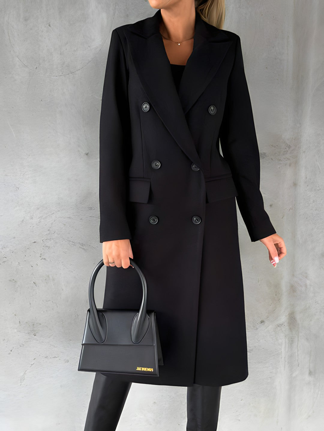 Dames lange mantel met dubbele knoopsluiting - afbeelding 7