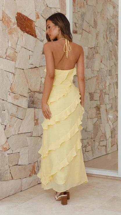 Maxi dress with ruffles and spaghetti straps for women