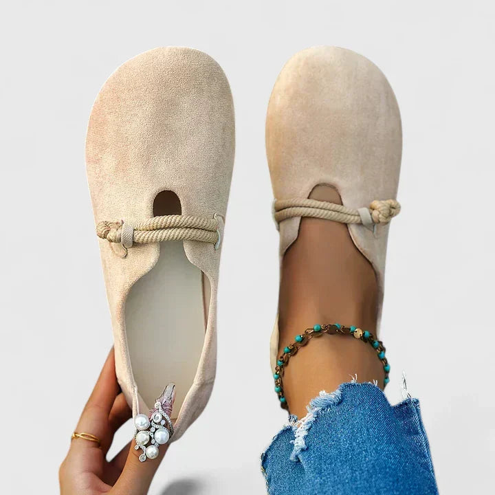 Dames Mocassins Met Lichte Zool En Touwdetail in Beige