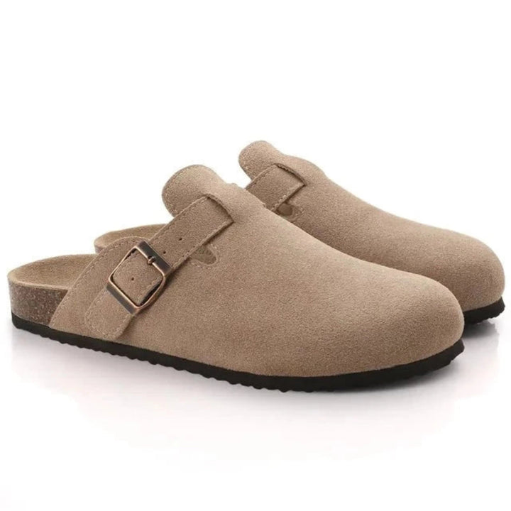 Heren Suèdelook Clogs Met Verstelbare Gesp En Voetbed in Beige
