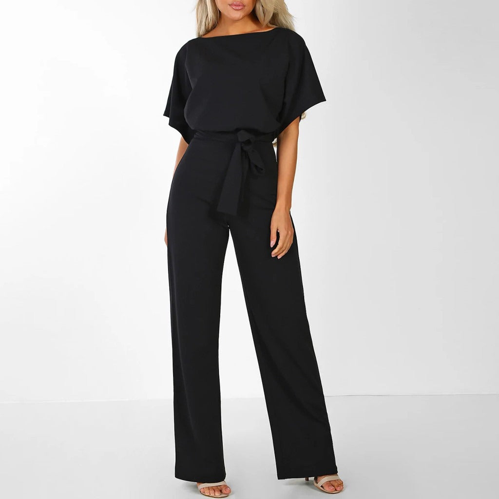 Dames Elegante Jumpsuit Met Wijde Pijpen Voor Elke Gelegenheid in Zwart