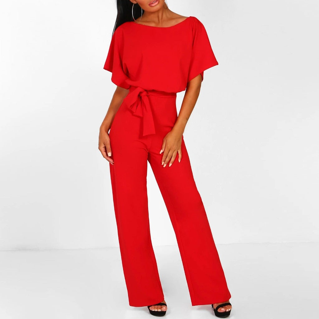 Dames Elegante Jumpsuit Met Wijde Pijpen Voor Elke Gelegenheid in Rood