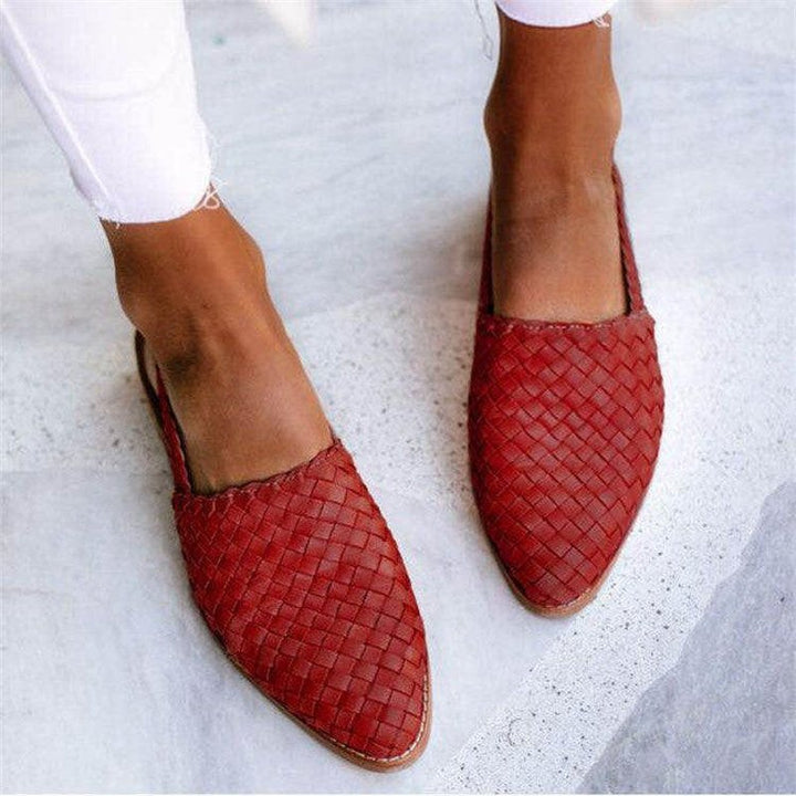 Dames Gevlochten Slingback Flats Met Puntige Neus En Lage Hak in Rood