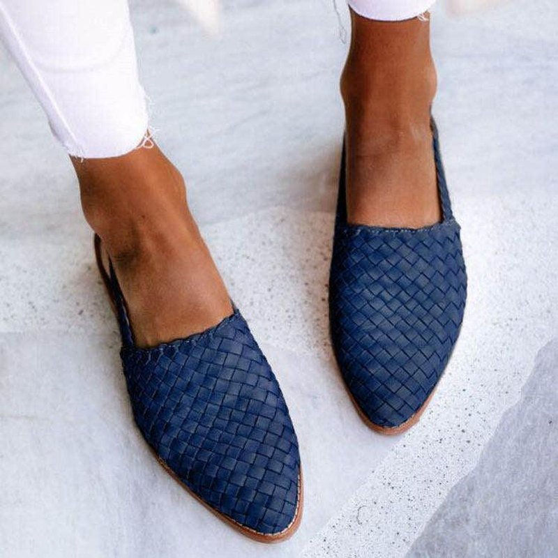 Dames Gevlochten Slingback Flats Met Puntige Neus En Lage Hak in Donkerblauw