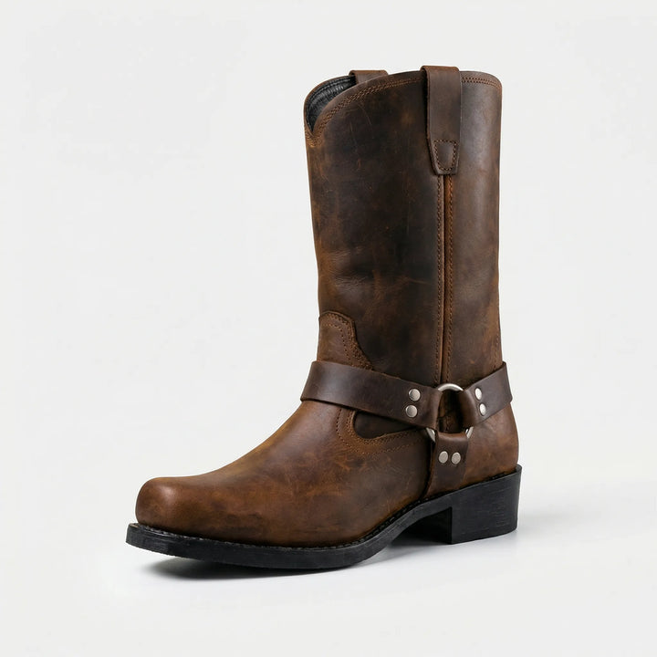 Heren Western Cowboylaarzen Met Harnessgesp En Vierkante Neus in Cognac