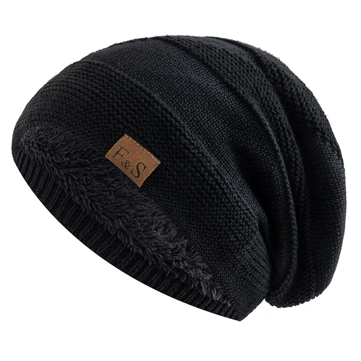 Slouchy herenmuts in zwart met pluchen voering