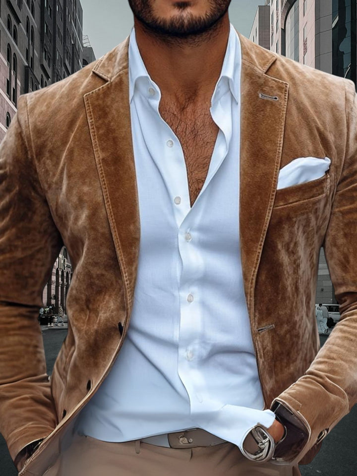 Heren Suèdelook Blazer Met Klassieke Revers En Twee Knopen detailfoto 2
