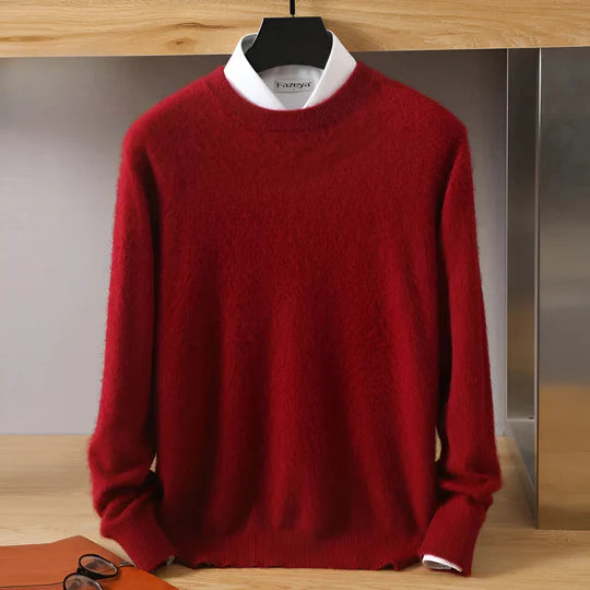 Heren Zachte Gebreide Trui Met Ronde Hals En Lange Mouwen in Rood