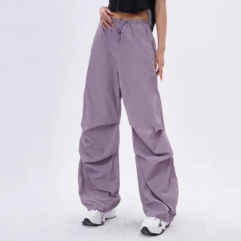 Dames Oversized Parachutebroek Met Verstelbare Taille in Paars
