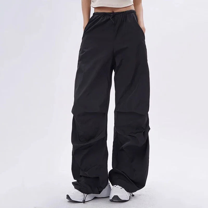 Dames Oversized Parachutebroek Met Verstelbare Taille in Zwart