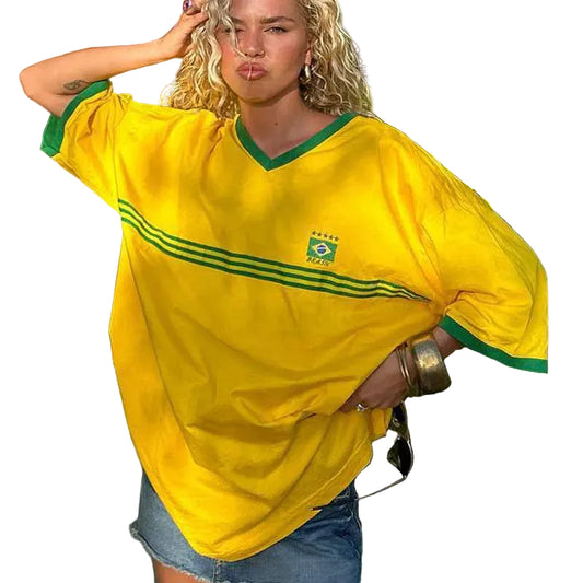 Oversized T shirt met V hals voor dames Korte mouwen