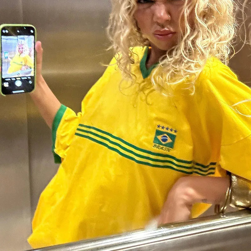 Oversized T shirt met V hals voor dames Korte mouwen