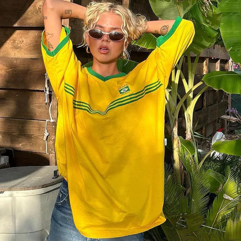 Oversized T shirt met V hals voor dames Korte mouwen