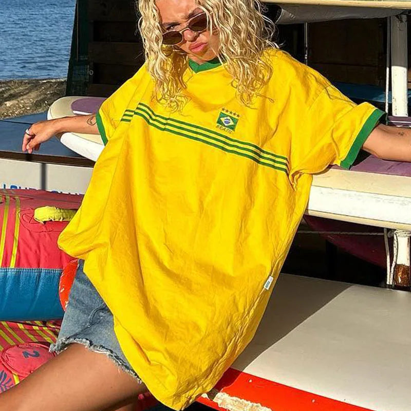 Oversized T shirt met V hals voor dames Korte mouwen