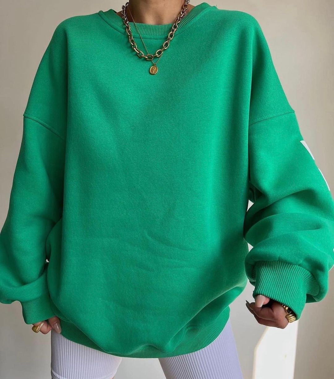 Oversized damestrui met letterprint Ronde hals