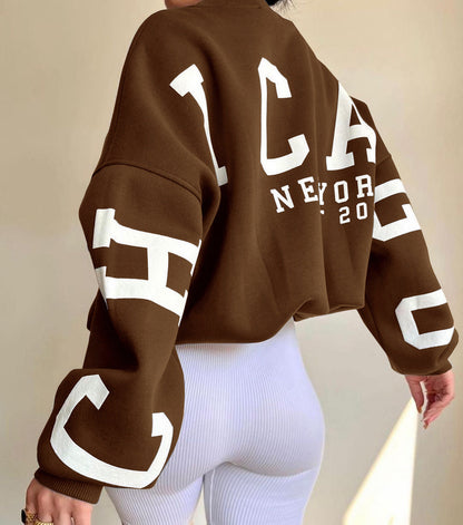 Oversized damestrui met letterprint Ronde hals
