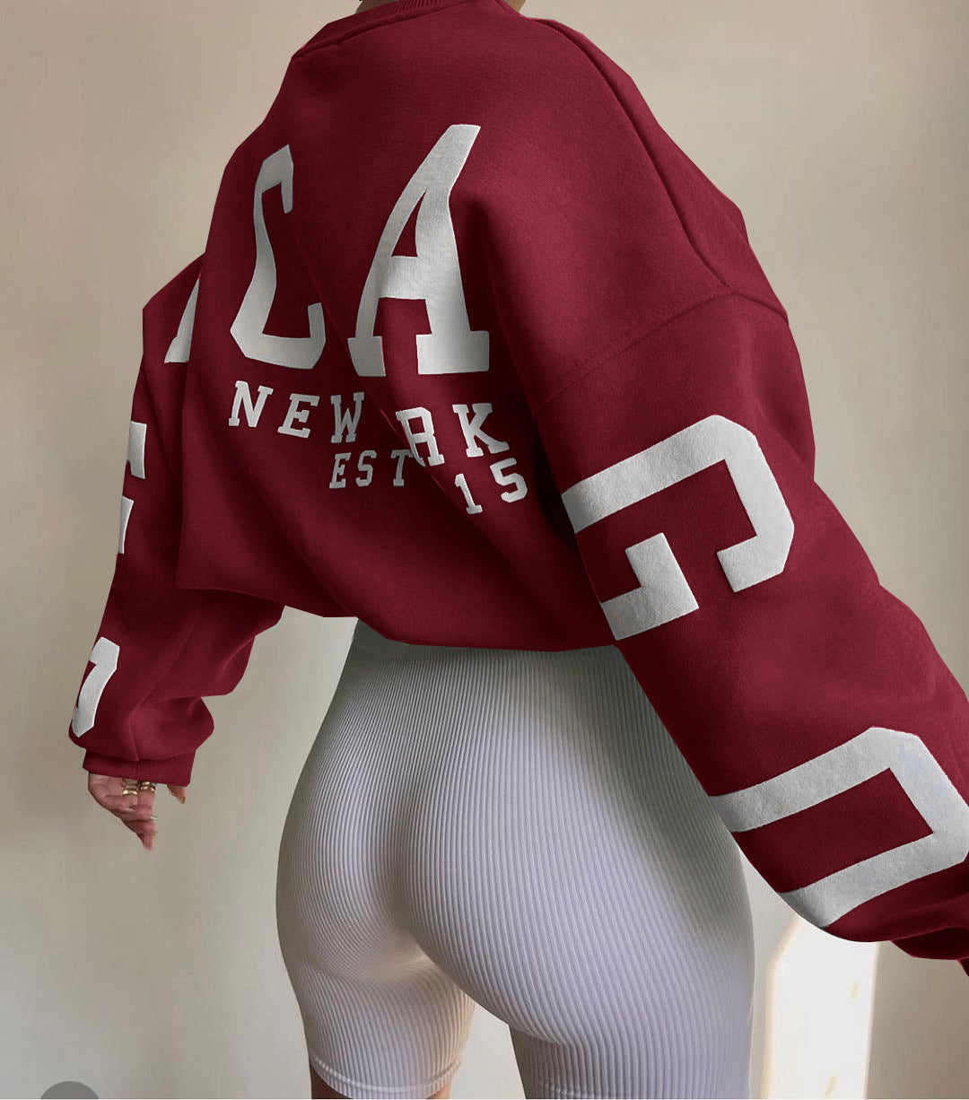 Oversized damestrui met letterprint Ronde hals