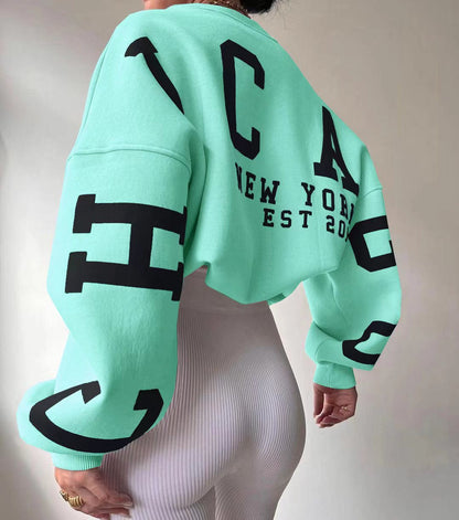 Oversized damestrui met letterprint Ronde hals
