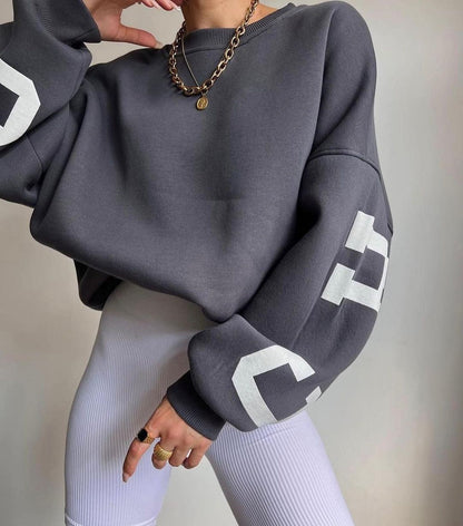 Oversized damestrui met letterprint Ronde hals