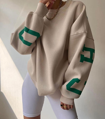 Oversized damestrui met letterprint Ronde hals