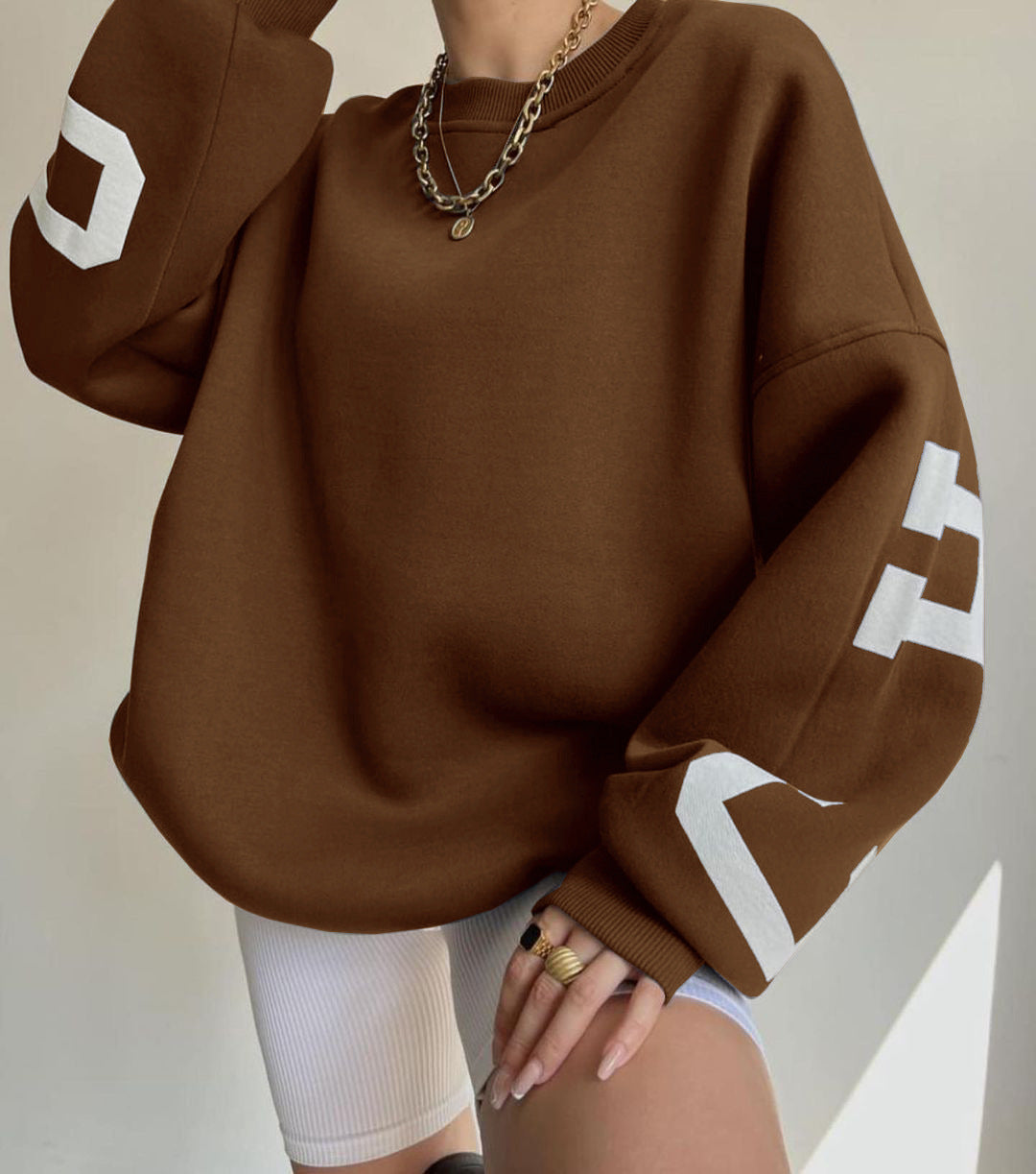 Oversized damestrui met letterprint Ronde hals