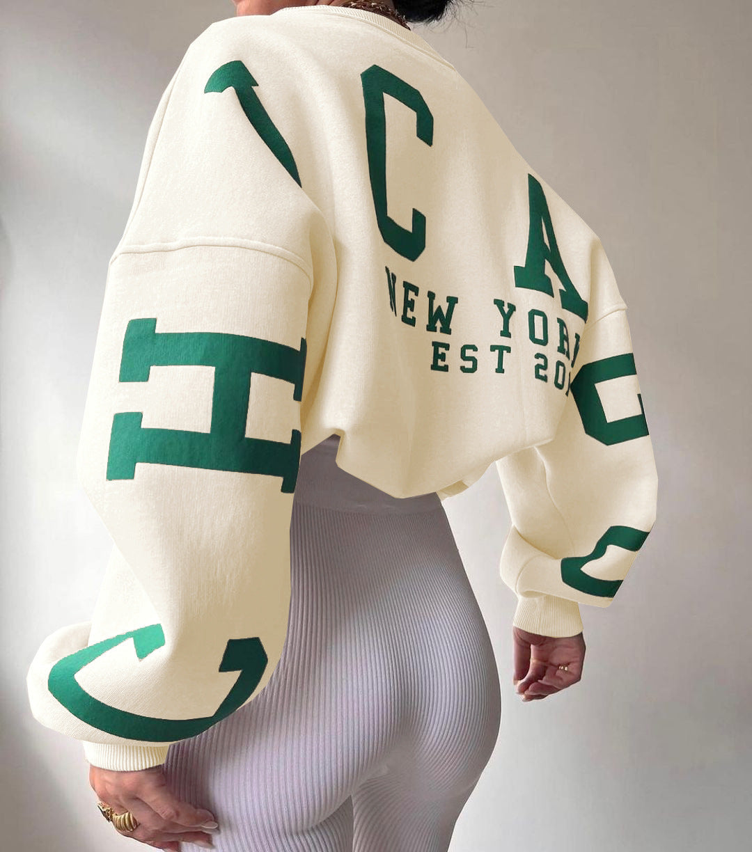Oversized damestrui met letterprint Ronde hals