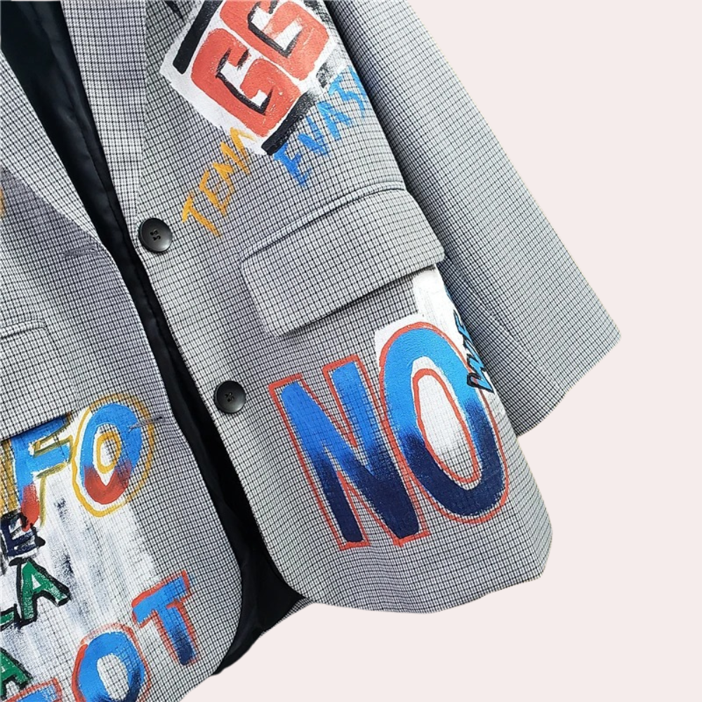 Oversized geruite blazer voor dames met graffiti print Boxy