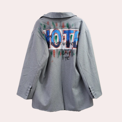Oversized geruite blazer voor dames met graffiti print Boxy