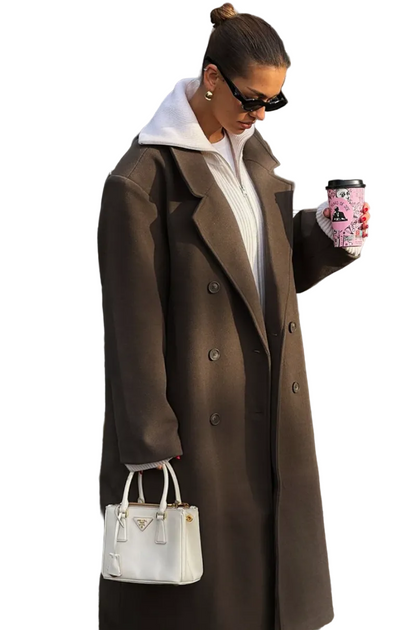 Oversized lange damesjas met dubbele rij knopen