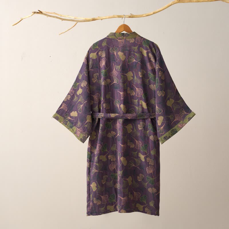 Achterkant van de kimono badjas in Paars/Groen met ceintuur