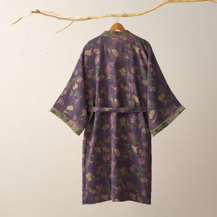 Achterkant van de kimono badjas in Paars/Groen met ceintuur