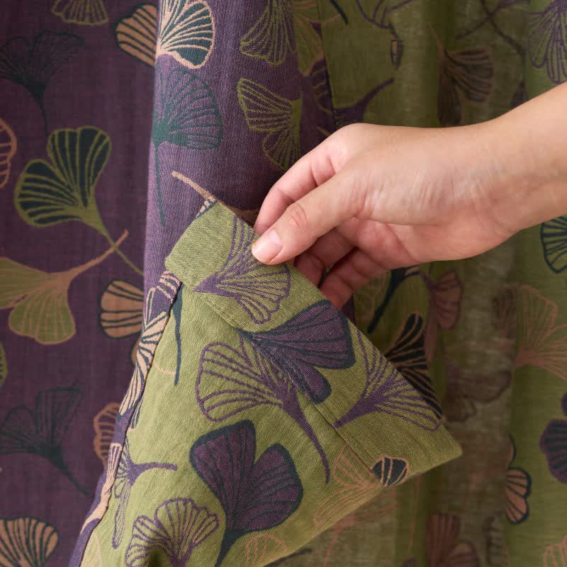 Detail van de groene binnenkant met ginkgoprint