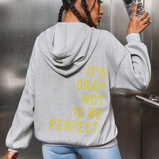 Dames Warme Comfortabele Hoodie Met Statement Tekstprint in Lichtgrijs