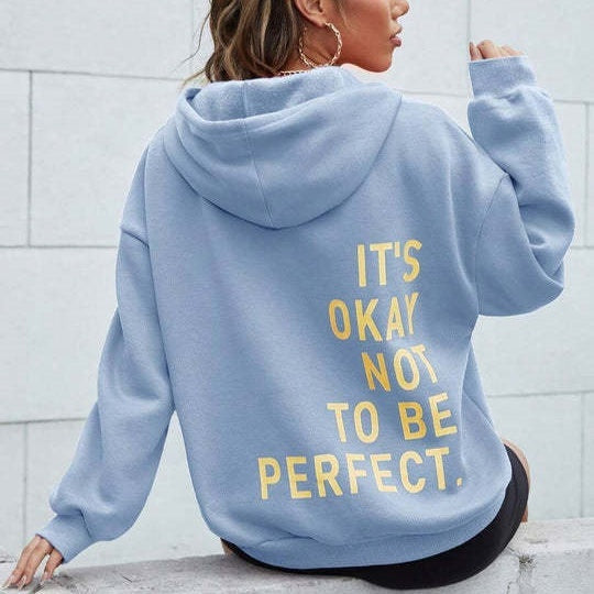 Dames Warme Comfortabele Hoodie Met Statement Tekstprint in Lichtblauw