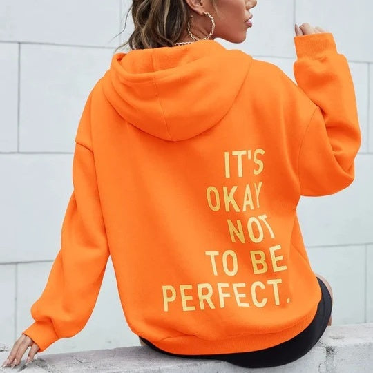 Dames Warme Comfortabele Hoodie Met Statement Tekstprint in Oranje