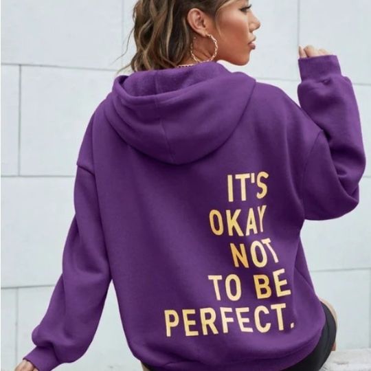Dames Warme Comfortabele Hoodie Met Statement Tekstprint in Paars