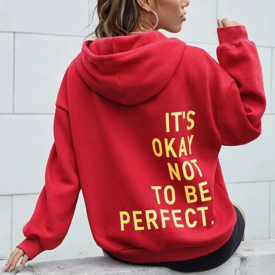 Dames Warme Comfortabele Hoodie Met Statement Tekstprint in Rood