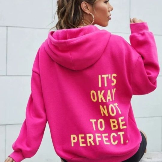 Dames Warme Comfortabele Hoodie Met Statement Tekstprint in Roze