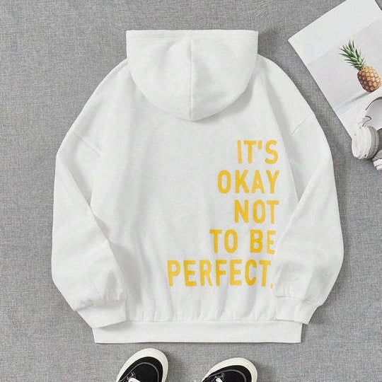 Dames Warme Comfortabele Hoodie Met Statement Tekstprint in Wit