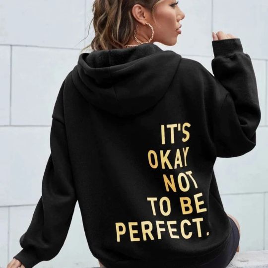 Dames Warme Comfortabele Hoodie Met Statement Tekstprint in Zwart