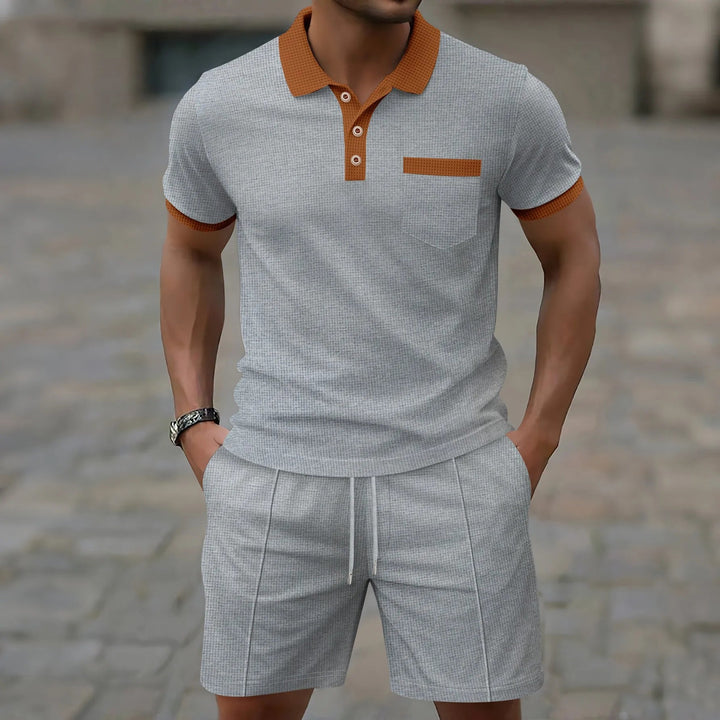 Heren Poloset Met Contrastkraag En Bijpassende Short in Grijs