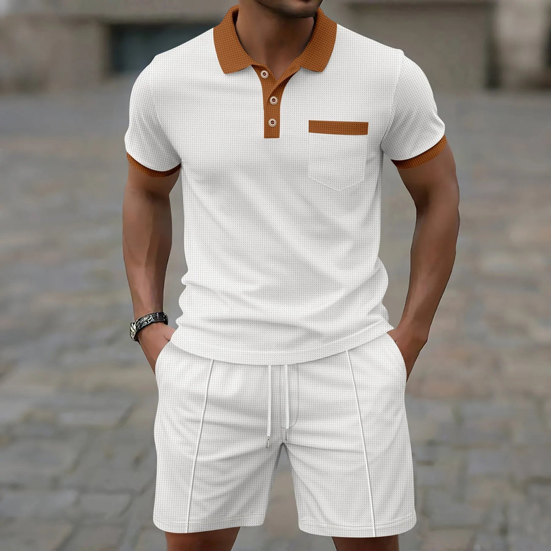 Heren Poloset Met Contrastkraag En Bijpassende Short in Wit